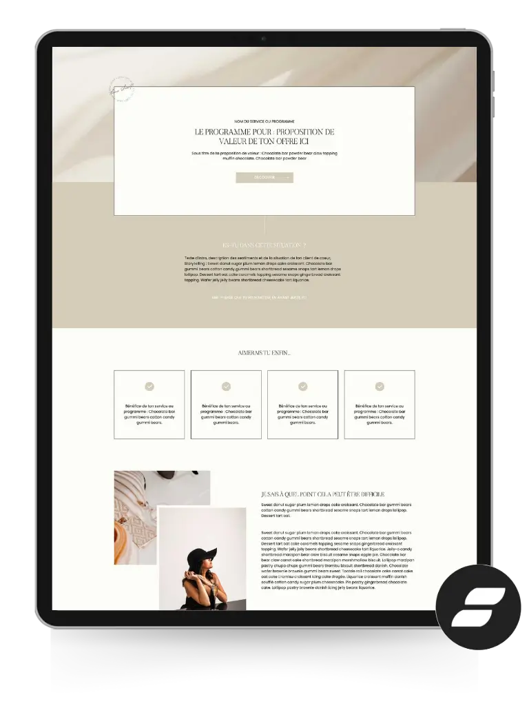 Template page de vente showit élégant athéna